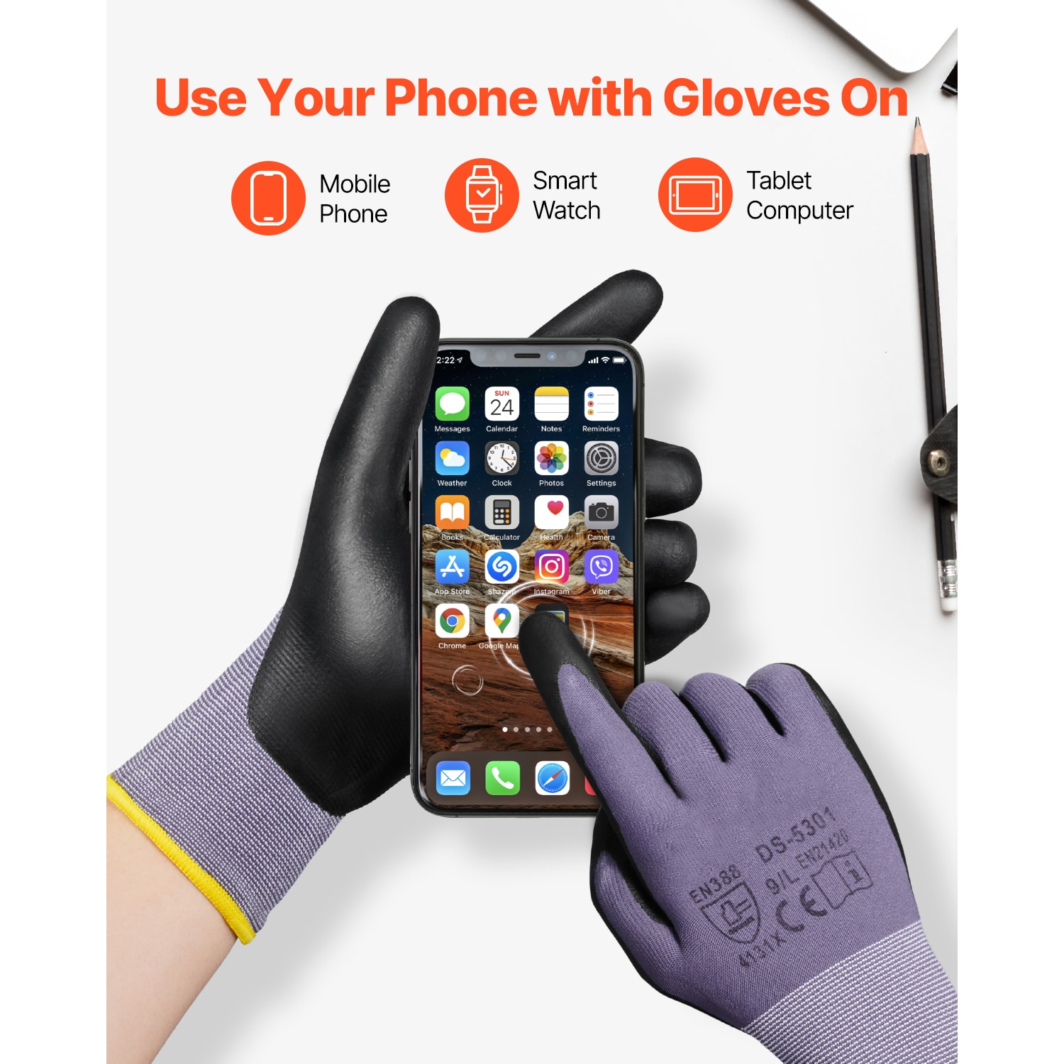 Work Gloves 12-Pair Touch Screen Nitrile-Coated Garden Construction Gloves_voghion.com